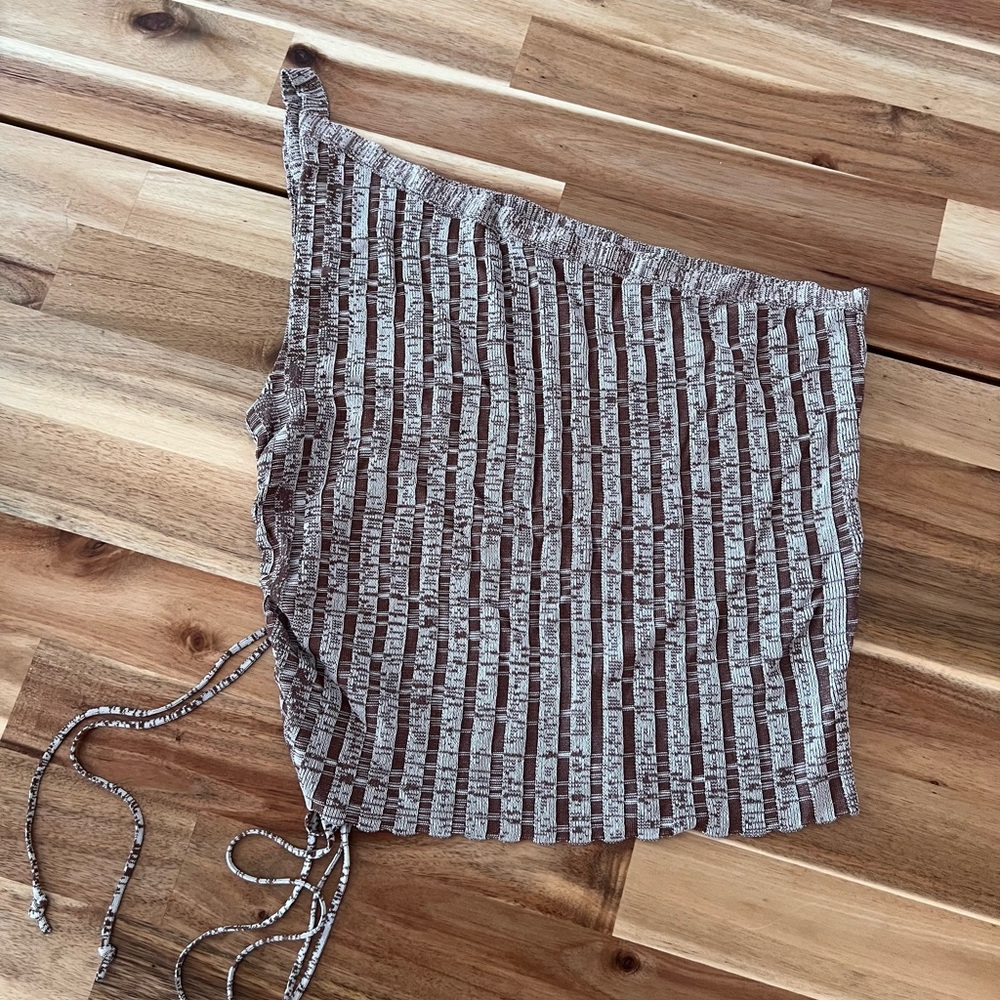 Striped Brown and White Ruched Top